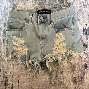 Express Light Blue High Waist Distressed Shorts